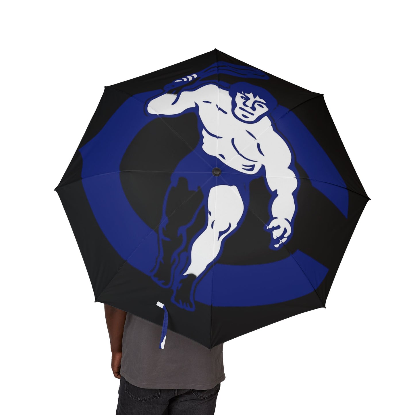 Foldable Umbrella — Blue Wrestling Mask Graphic, Semi-Automatic Compact Rain Umbrella