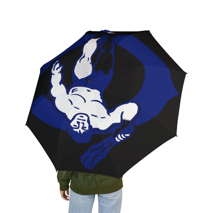 Foldable Umbrella — Blue Wrestling Mask Graphic, Semi-Automatic Compact Rain Umbrella