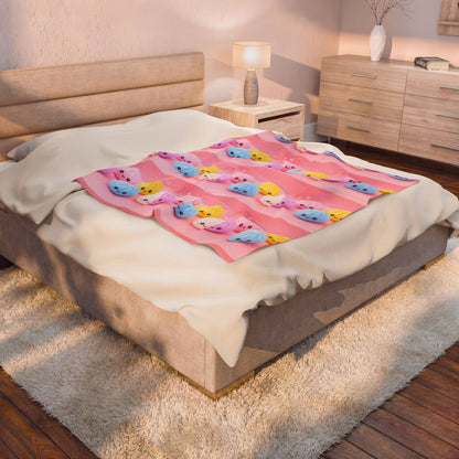 Velveteen Plush Blanket — Cute Kawaii Mochi Plushies Pink Throw Blanket
