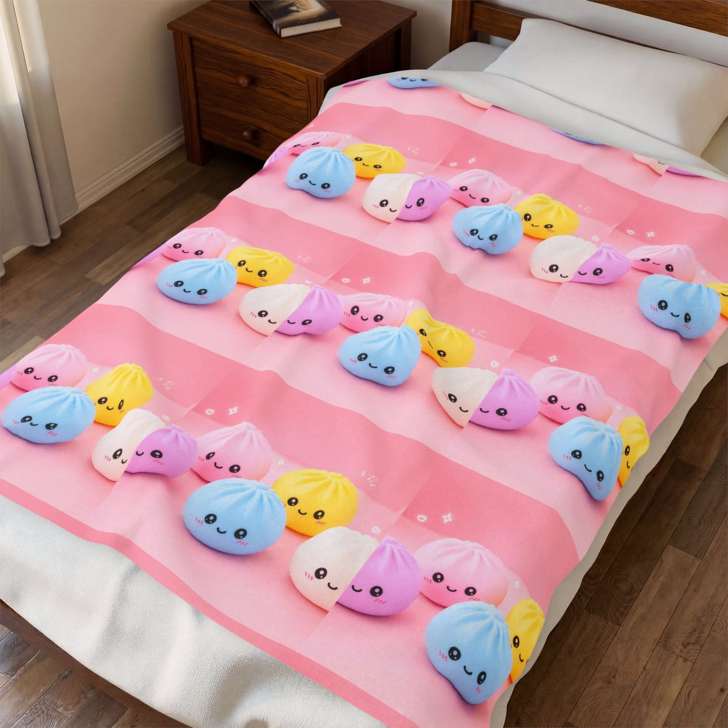 Velveteen Plush Blanket — Cute Kawaii Mochi Plushies Pink Throw Blanket