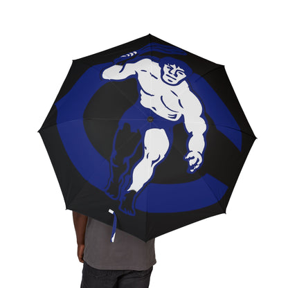 Foldable Umbrella — Blue Wrestling Mask Graphic, Semi-Automatic Compact Rain Umbrella