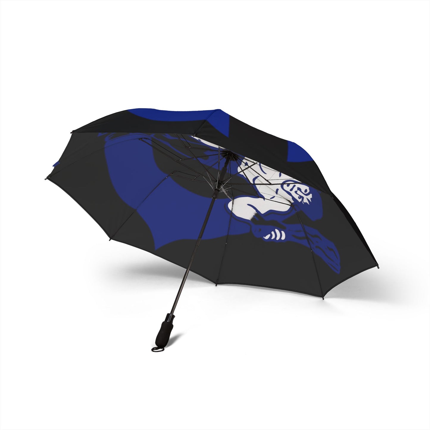 Foldable Umbrella — Blue Wrestling Mask Graphic, Semi-Automatic Compact Rain Umbrella
