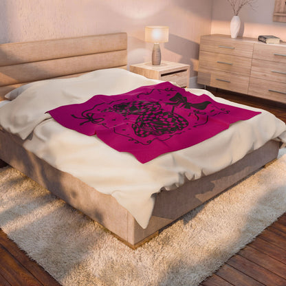 Velveteen Plush Blanket — Pink Checker Skull Bow Throw