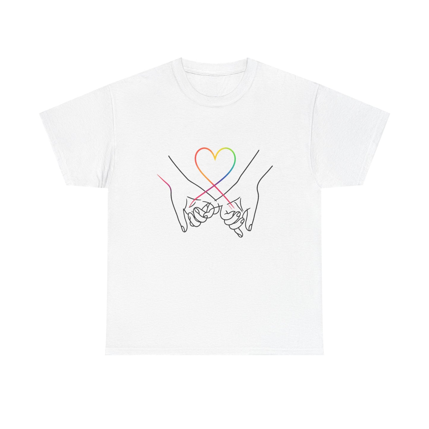 Pinky Promise Heart T‑Shirt — Minimal Rainbow Line Art Tee
